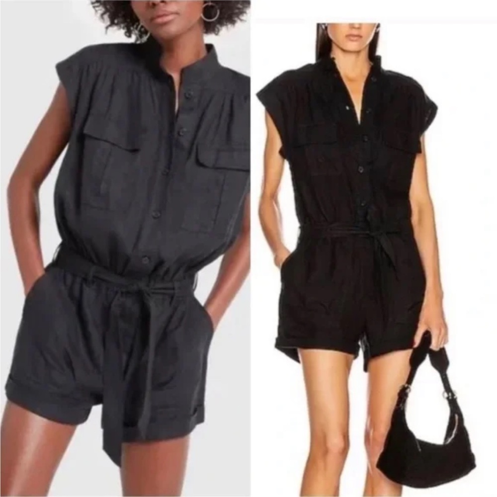 J12 Frame Womens Black Linen Utility Romper